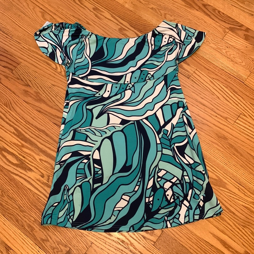 Off the shoulder poly/spandex minidress